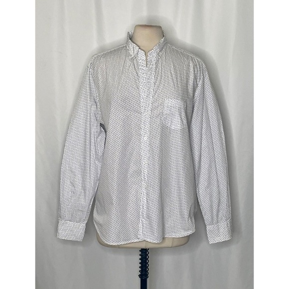 FRANK & EILEEN White Blue Heart Print Buttondown Shirt Top Academia Preppy Large